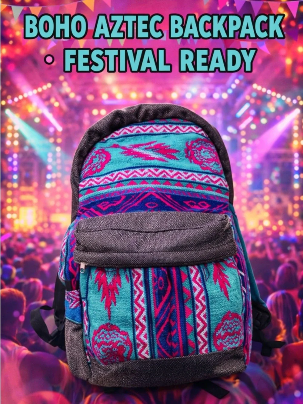 Southwestern Woven Mini Backpack Turquoise Pink Black Festival Bag